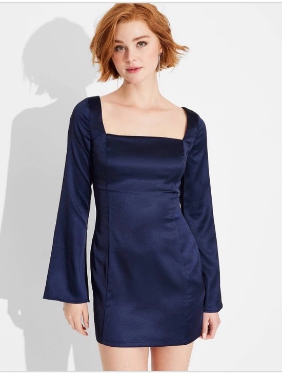 wild fable Dresses & Skirts - wild fable Navy Satin Square-Neck Bell-Sleeve Mini Dress